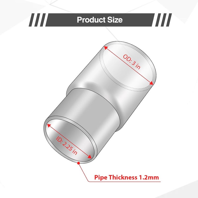 GESEXI Exhaust Adapter Connector 2.25"ID to 3"OD，Exhaust Adapter Total Length 4 "Stainless Steel Polished. - Image 3